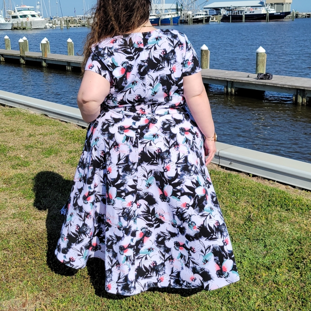 Easter Dress Lane Bryant White Floral Short Sleeve Plus Dress Sz 28 - Picture 10 of 15